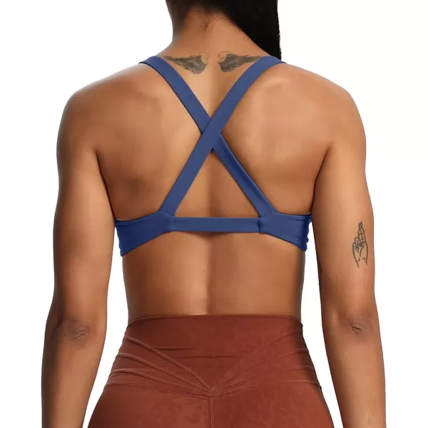 Aoxjox Womens Workout Sports Bras Fitness Backless Padded Satara Low Impact Bra Yoga Crop Tank TopNavy