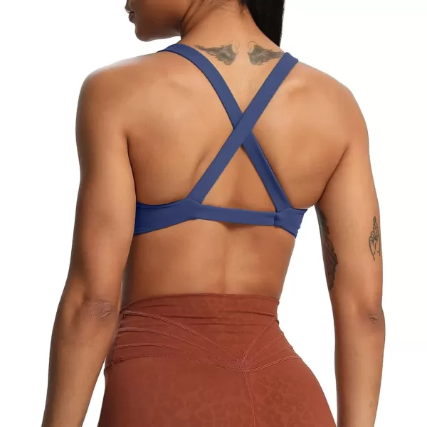 Aoxjox Womens Workout Sports Bras Fitness Backless Padded Satara Low Impact Bra Yoga Crop Tank TopNavy