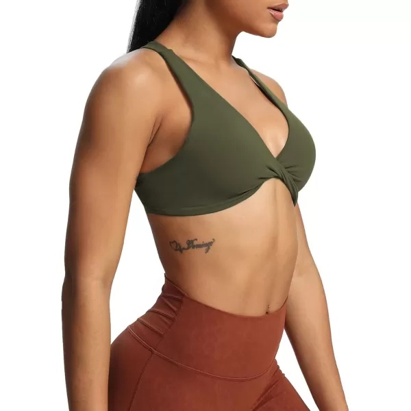 Aoxjox Womens Workout Sports Bras Fitness Backless Padded Satara Low Impact Bra Yoga Crop Tank TopOlive Green