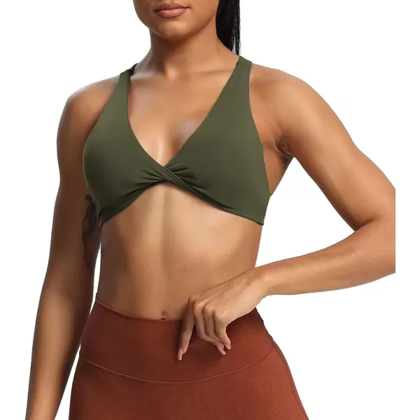 Aoxjox Womens Workout Sports Bras Fitness Backless Padded Satara Low Impact Bra Yoga Crop Tank TopOlive Green
