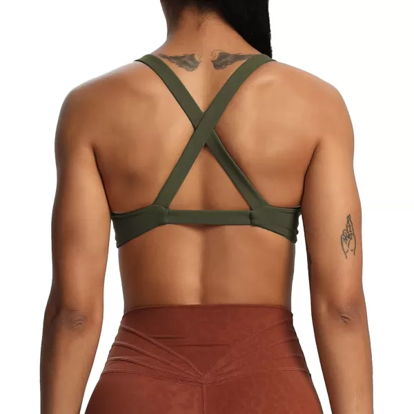 Aoxjox Womens Workout Sports Bras Fitness Backless Padded Satara Low Impact Bra Yoga Crop Tank TopOlive Green