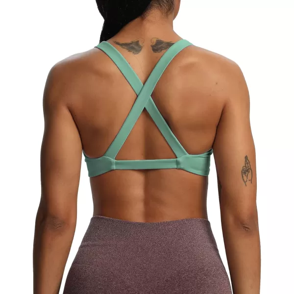 Aoxjox Womens Workout Sports Bras Fitness Backless Padded Satara Low Impact Bra Yoga Crop Tank TopSage Green