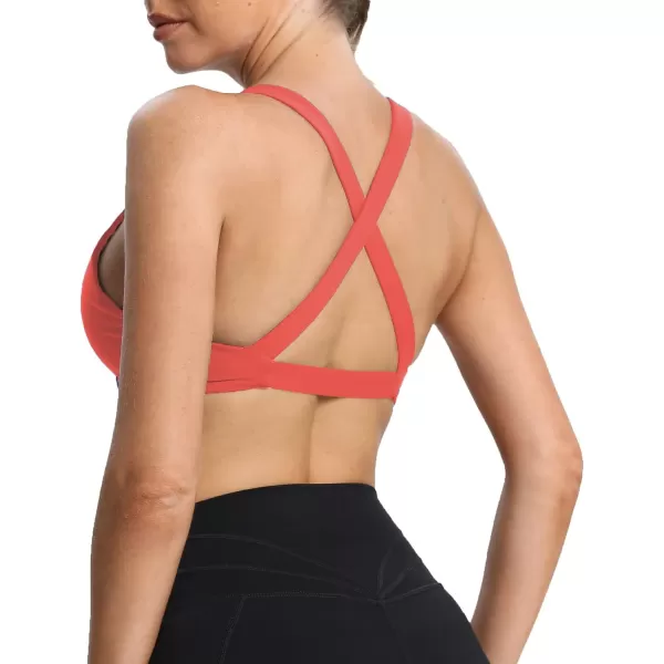 Aoxjox Womens Workout Sports Bras Fitness Backless Padded Satara Low Impact Bra Yoga Crop Tank TopSpiced Coral