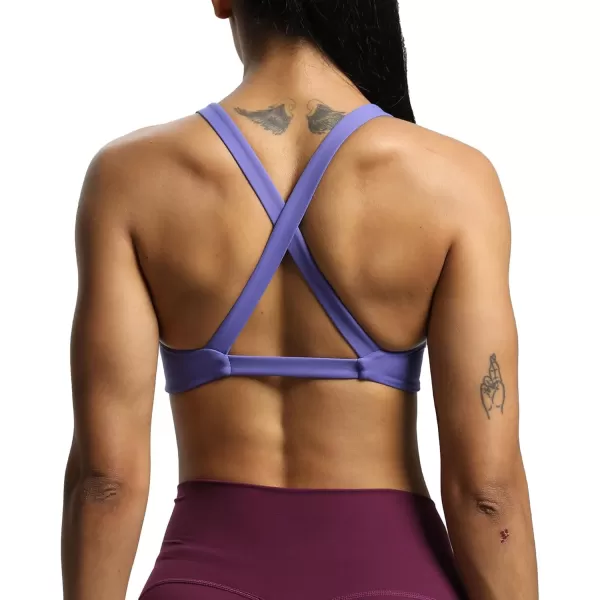 Aoxjox Womens Workout Sports Bras Fitness Backless Padded Satara Low Impact Bra Yoga Crop Tank TopViolet