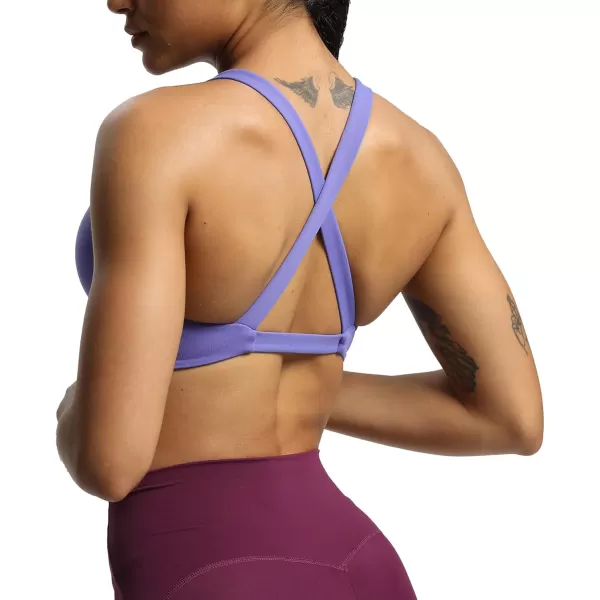 Aoxjox Womens Workout Sports Bras Fitness Backless Padded Satara Low Impact Bra Yoga Crop Tank TopViolet