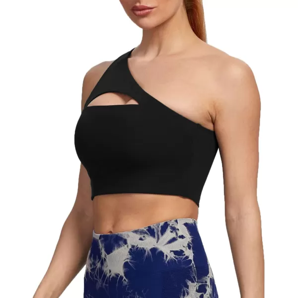Aoxjox Womens Workout Sports Bras Fitness Gym Olivia Asymmetric One Shoulder Padded Bra Yoga Crop Tank Top1 Black