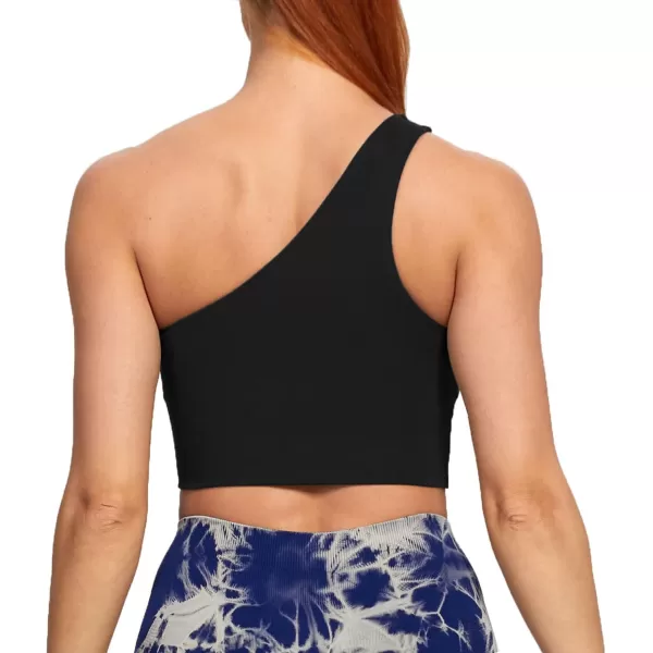Aoxjox Womens Workout Sports Bras Fitness Gym Olivia Asymmetric One Shoulder Padded Bra Yoga Crop Tank Top1 Black