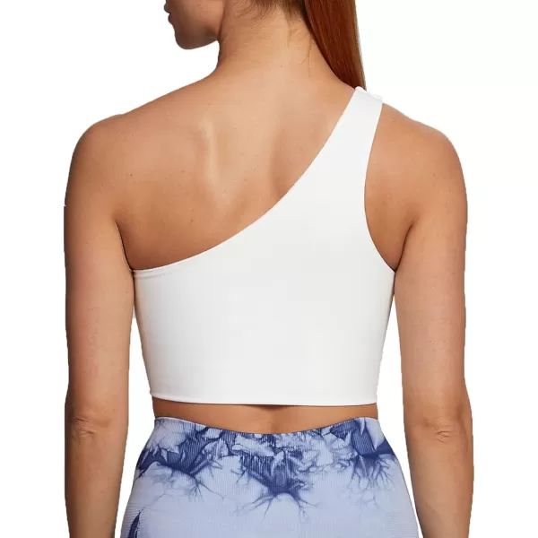 Aoxjox Womens Workout Sports Bras Fitness Gym Olivia Asymmetric One Shoulder Padded Bra Yoga Crop Tank Top1 White