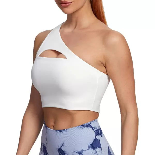 Aoxjox Womens Workout Sports Bras Fitness Gym Olivia Asymmetric One Shoulder Padded Bra Yoga Crop Tank Top1 White