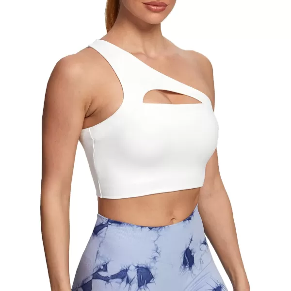 Aoxjox Womens Workout Sports Bras Fitness Gym Olivia Asymmetric One Shoulder Padded Bra Yoga Crop Tank Top1 White