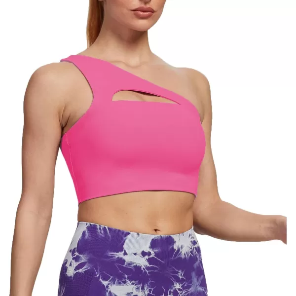 Aoxjox Womens Workout Sports Bras Fitness Gym Olivia Asymmetric One Shoulder Padded Bra Yoga Crop Tank TopAzalea Pink