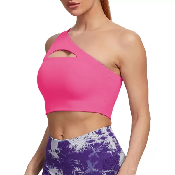 Aoxjox Womens Workout Sports Bras Fitness Gym Olivia Asymmetric One Shoulder Padded Bra Yoga Crop Tank TopAzalea Pink