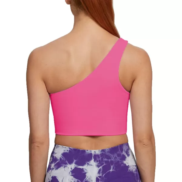 Aoxjox Womens Workout Sports Bras Fitness Gym Olivia Asymmetric One Shoulder Padded Bra Yoga Crop Tank TopAzalea Pink