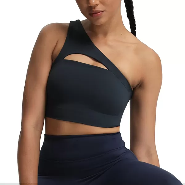 Aoxjox Womens Workout Sports Bras Fitness Gym Olivia Asymmetric One Shoulder Padded Bra Yoga Crop Tank TopBlueberry