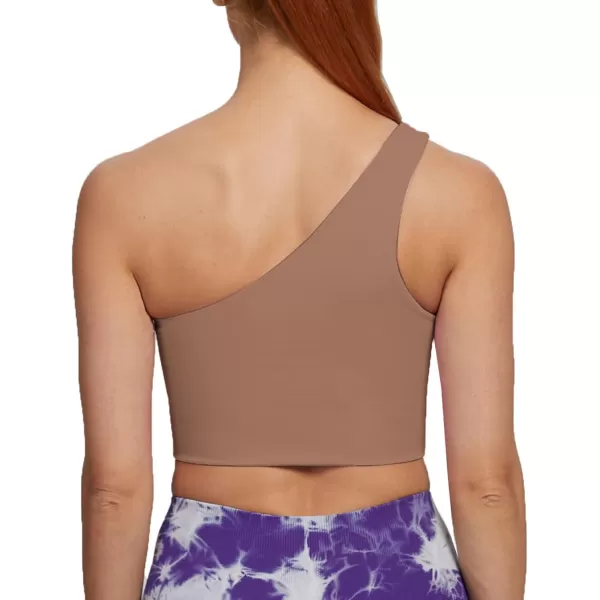 Aoxjox Womens Workout Sports Bras Fitness Gym Olivia Asymmetric One Shoulder Padded Bra Yoga Crop Tank TopBrownie