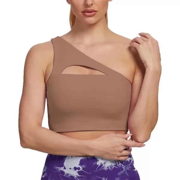 Aoxjox Womens Workout Sports Bras Fitness Gym Olivia Asymmetric One Shoulder Padded Bra Yoga Crop Tank TopBrownie