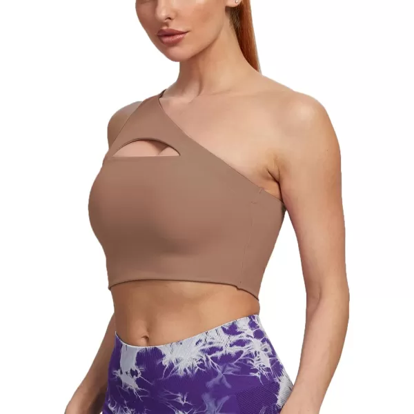Aoxjox Womens Workout Sports Bras Fitness Gym Olivia Asymmetric One Shoulder Padded Bra Yoga Crop Tank TopBrownie