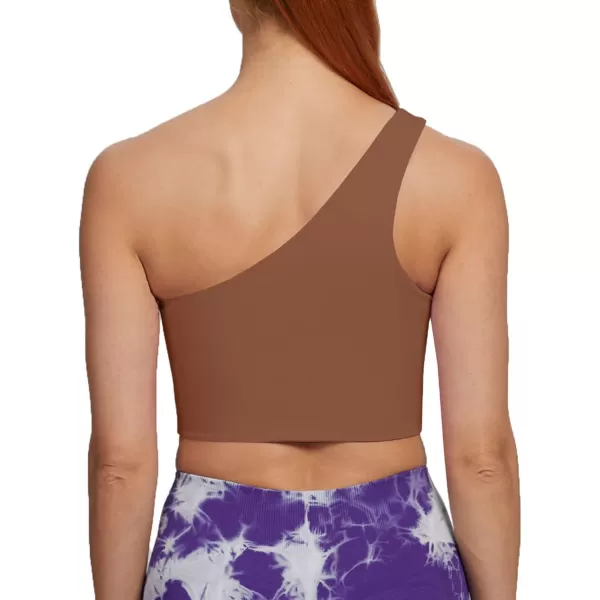 Aoxjox Womens Workout Sports Bras Fitness Gym Olivia Asymmetric One Shoulder Padded Bra Yoga Crop Tank TopDandelion Brown