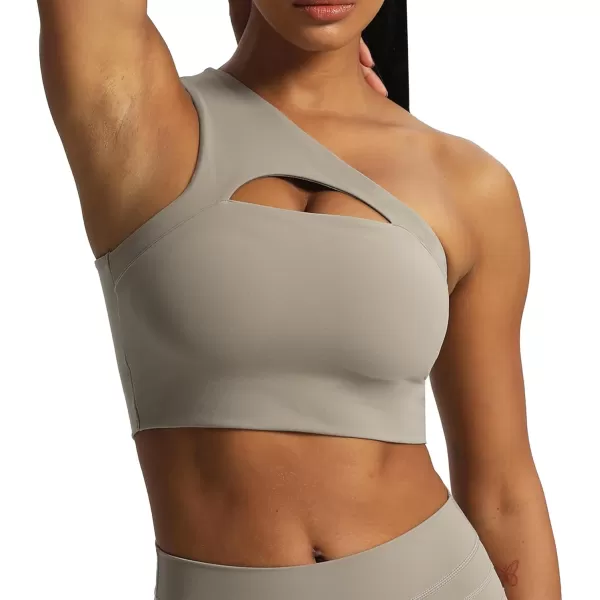 Aoxjox Womens Workout Sports Bras Fitness Gym Olivia Asymmetric One Shoulder Padded Bra Yoga Crop Tank TopDriftwood