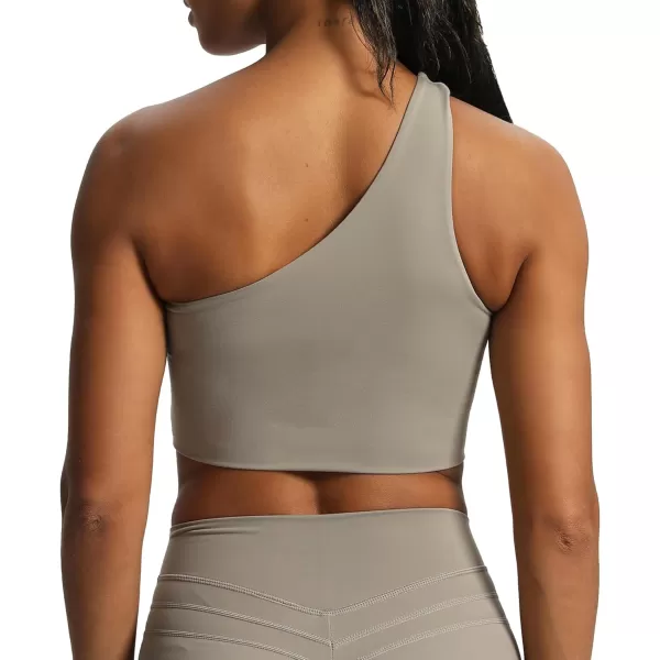 Aoxjox Womens Workout Sports Bras Fitness Gym Olivia Asymmetric One Shoulder Padded Bra Yoga Crop Tank TopDriftwood