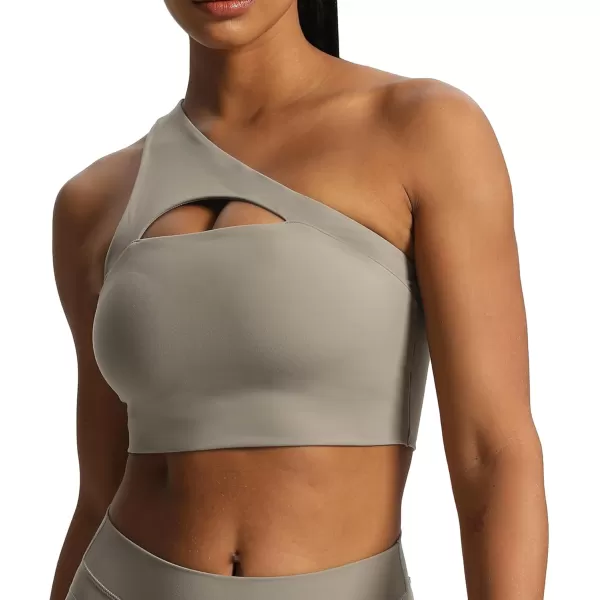 Aoxjox Womens Workout Sports Bras Fitness Gym Olivia Asymmetric One Shoulder Padded Bra Yoga Crop Tank TopDriftwood