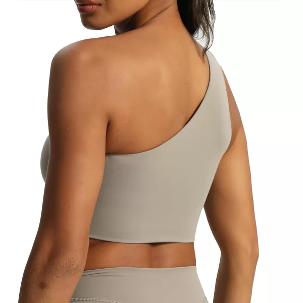 Aoxjox Womens Workout Sports Bras Fitness Gym Olivia Asymmetric One Shoulder Padded Bra Yoga Crop Tank TopDriftwood
