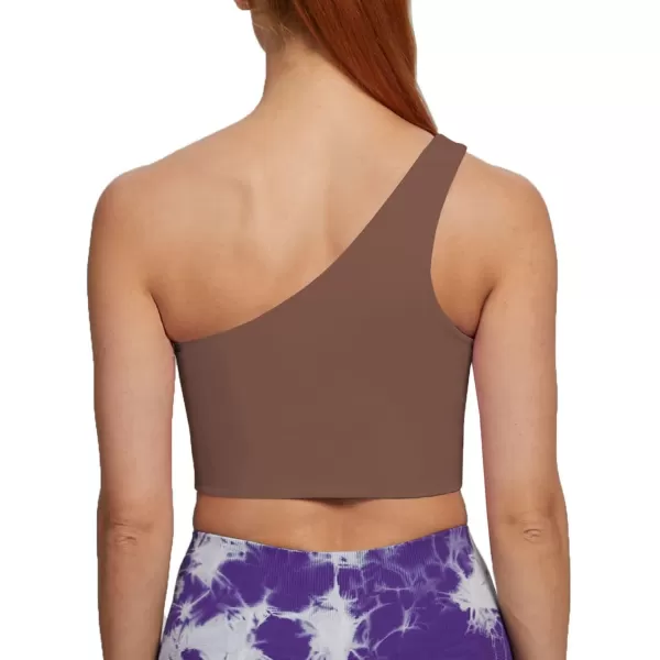 Aoxjox Womens Workout Sports Bras Fitness Gym Olivia Asymmetric One Shoulder Padded Bra Yoga Crop Tank TopFudge Coffee