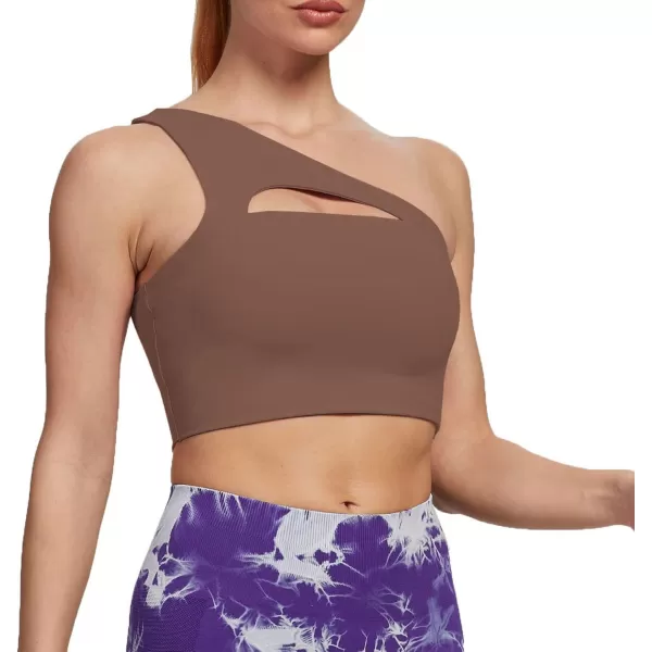 Aoxjox Womens Workout Sports Bras Fitness Gym Olivia Asymmetric One Shoulder Padded Bra Yoga Crop Tank TopFudge Coffee
