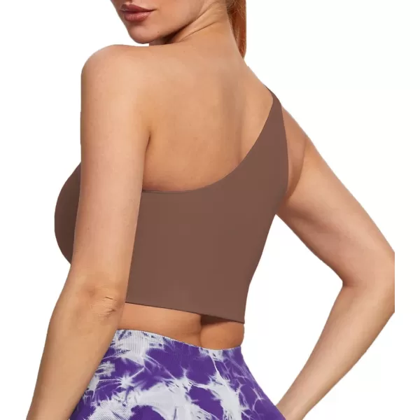 Aoxjox Womens Workout Sports Bras Fitness Gym Olivia Asymmetric One Shoulder Padded Bra Yoga Crop Tank TopFudge Coffee