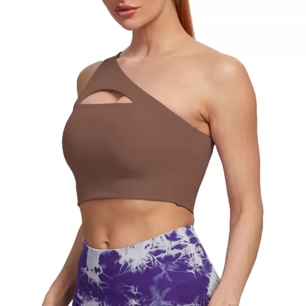 Aoxjox Womens Workout Sports Bras Fitness Gym Olivia Asymmetric One Shoulder Padded Bra Yoga Crop Tank TopFudge Coffee