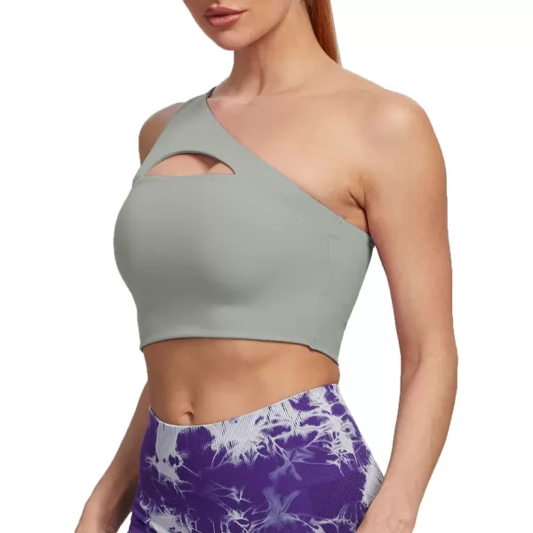 Aoxjox Womens Workout Sports Bras Fitness Gym Olivia Asymmetric One Shoulder Padded Bra Yoga Crop Tank TopGrey