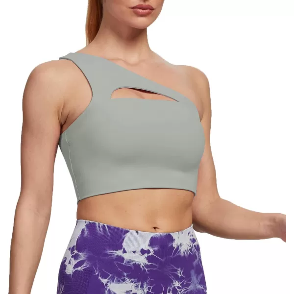 Aoxjox Womens Workout Sports Bras Fitness Gym Olivia Asymmetric One Shoulder Padded Bra Yoga Crop Tank TopGrey