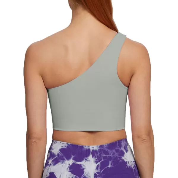 Aoxjox Womens Workout Sports Bras Fitness Gym Olivia Asymmetric One Shoulder Padded Bra Yoga Crop Tank TopGrey
