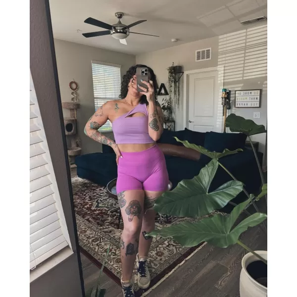 Aoxjox Womens Workout Sports Bras Fitness Gym Olivia Asymmetric One Shoulder Padded Bra Yoga Crop Tank TopLilac Purple