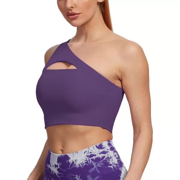 Aoxjox Womens Workout Sports Bras Fitness Gym Olivia Asymmetric One Shoulder Padded Bra Yoga Crop Tank TopMulberry Purple