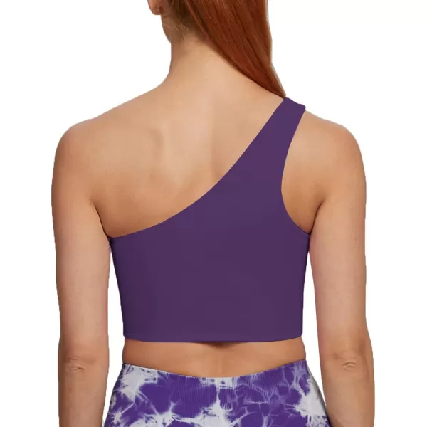 Aoxjox Womens Workout Sports Bras Fitness Gym Olivia Asymmetric One Shoulder Padded Bra Yoga Crop Tank TopMulberry Purple