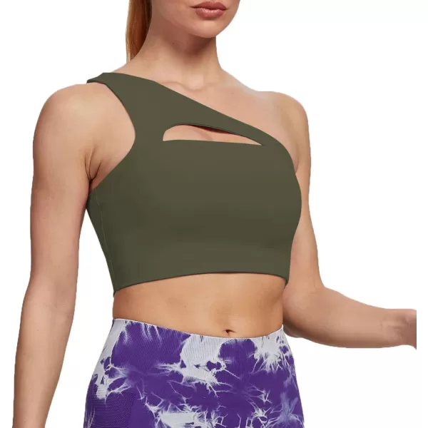 Aoxjox Womens Workout Sports Bras Fitness Gym Olivia Asymmetric One Shoulder Padded Bra Yoga Crop Tank TopOlive Green