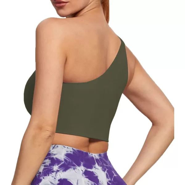 Aoxjox Womens Workout Sports Bras Fitness Gym Olivia Asymmetric One Shoulder Padded Bra Yoga Crop Tank TopOlive Green