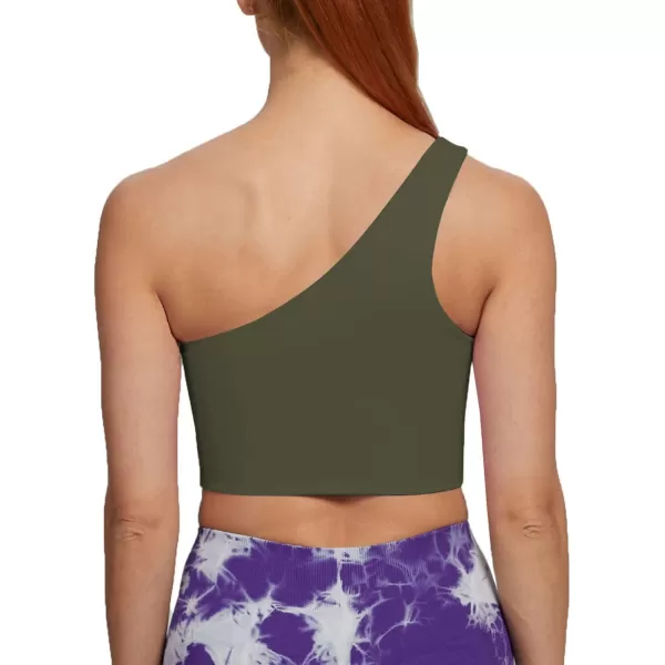 Aoxjox Womens Workout Sports Bras Fitness Gym Olivia Asymmetric One Shoulder Padded Bra Yoga Crop Tank TopOlive Green