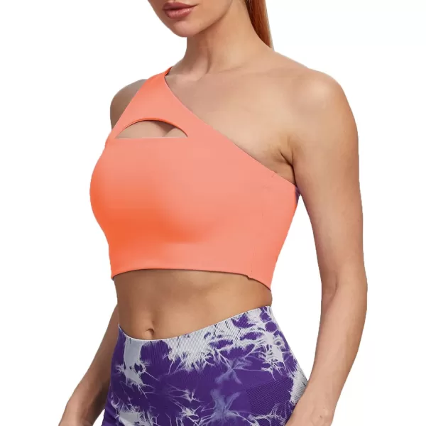 Aoxjox Womens Workout Sports Bras Fitness Gym Olivia Asymmetric One Shoulder Padded Bra Yoga Crop Tank TopPapaya