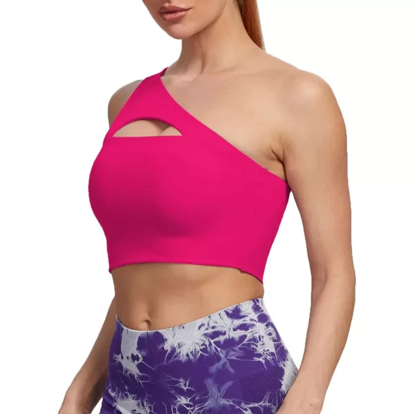 Aoxjox Womens Workout Sports Bras Fitness Gym Olivia Asymmetric One Shoulder Padded Bra Yoga Crop Tank TopRose Red