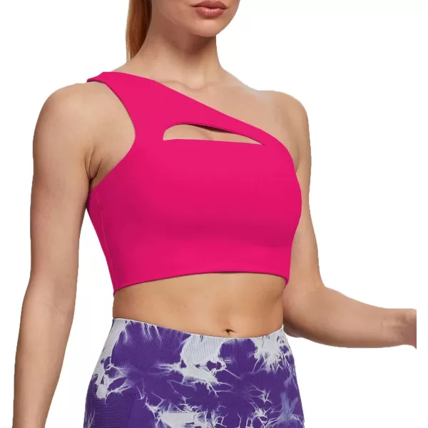 Aoxjox Womens Workout Sports Bras Fitness Gym Olivia Asymmetric One Shoulder Padded Bra Yoga Crop Tank TopRose Red