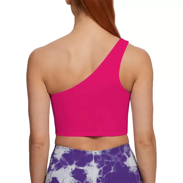 Aoxjox Womens Workout Sports Bras Fitness Gym Olivia Asymmetric One Shoulder Padded Bra Yoga Crop Tank TopRose Red