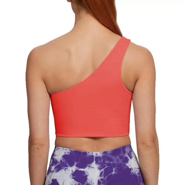 Aoxjox Womens Workout Sports Bras Fitness Gym Olivia Asymmetric One Shoulder Padded Bra Yoga Crop Tank TopSpiced Coral