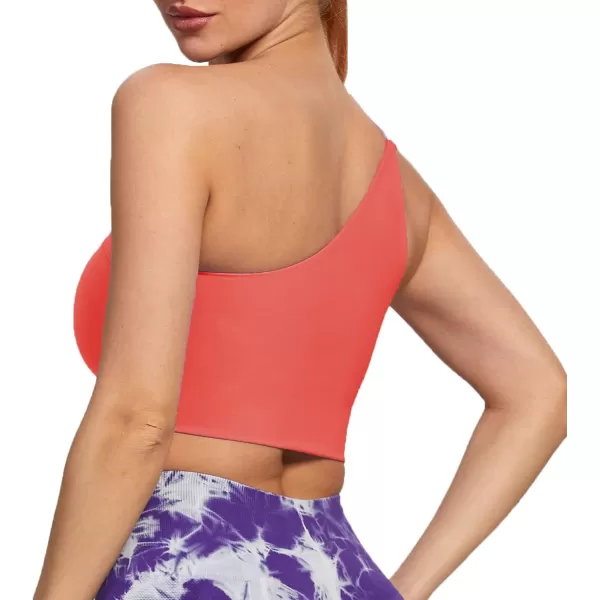 Aoxjox Womens Workout Sports Bras Fitness Gym Olivia Asymmetric One Shoulder Padded Bra Yoga Crop Tank TopSpiced Coral