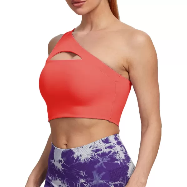 Aoxjox Womens Workout Sports Bras Fitness Gym Olivia Asymmetric One Shoulder Padded Bra Yoga Crop Tank TopSpiced Coral