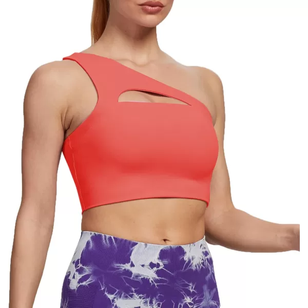 Aoxjox Womens Workout Sports Bras Fitness Gym Olivia Asymmetric One Shoulder Padded Bra Yoga Crop Tank TopSpiced Coral