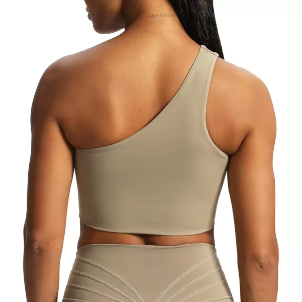 Aoxjox Womens Workout Sports Bras Fitness Gym Olivia Asymmetric One Shoulder Padded Bra Yoga Crop Tank TopTaupe