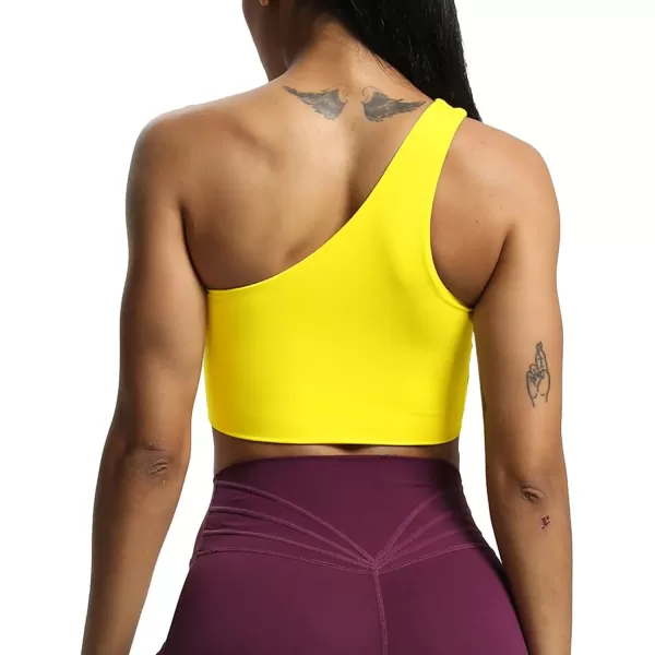 Aoxjox Womens Workout Sports Bras Fitness Gym Olivia Asymmetric One Shoulder Padded Bra Yoga Crop Tank TopVibrant Yellow