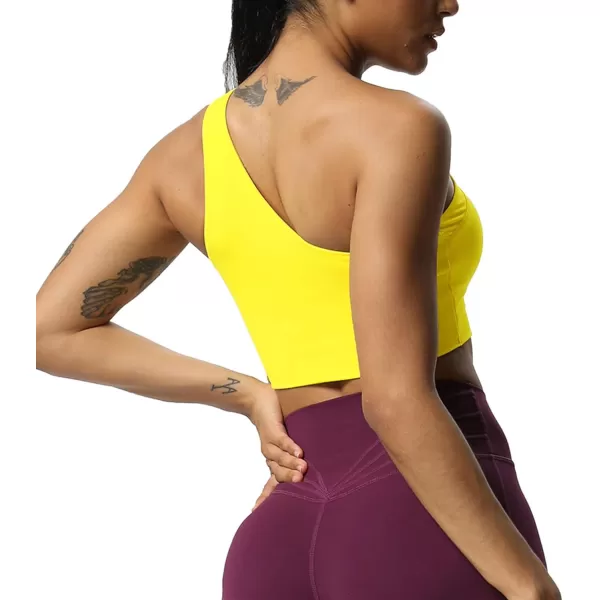 Aoxjox Womens Workout Sports Bras Fitness Gym Olivia Asymmetric One Shoulder Padded Bra Yoga Crop Tank TopVibrant Yellow